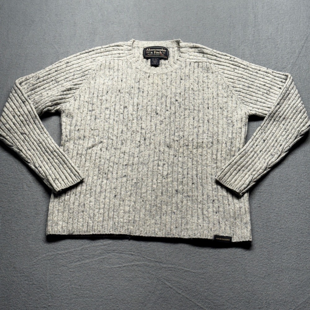 Abercrombie & Fitch Vintage‎ Wool Blend Ribbed Sweater Gray XL Flecked Knit
